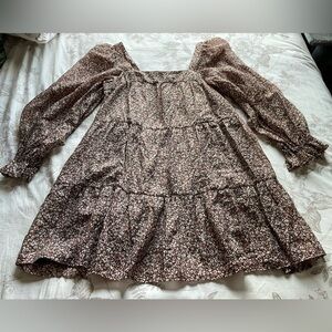 Abercrombie Brown Pink Ditsy Floral Tiered Babydoll Mini Dress Small Coquette